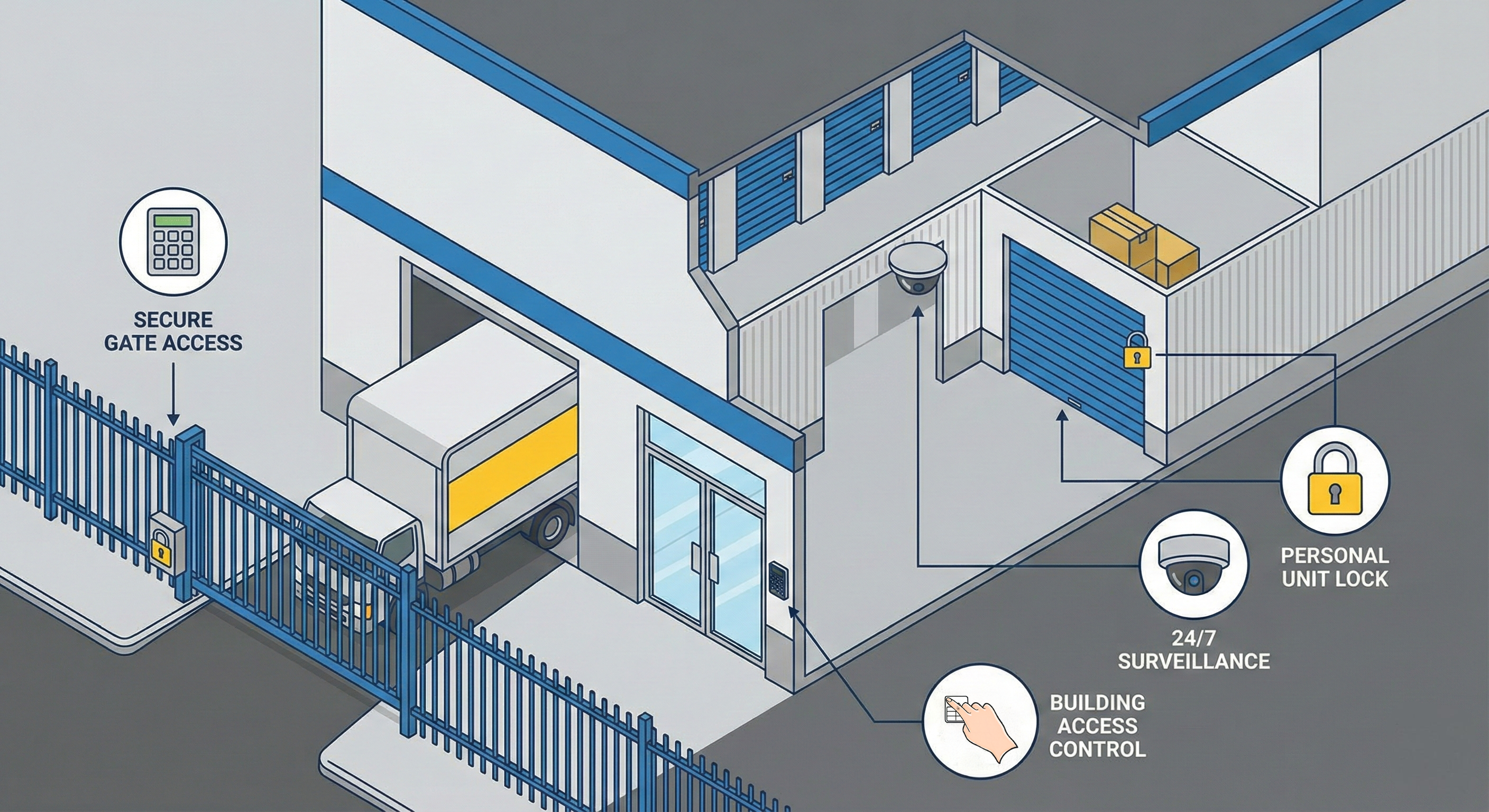 Indoor storage security features